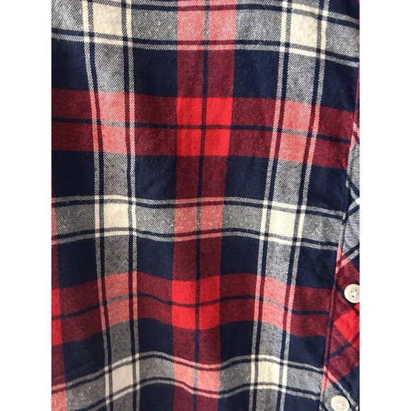 Aerie Women’s Size Large Red Navy Plaid Flannel Shirt Plaid Button Up - Picture 5 of 6